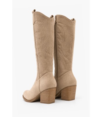 Μπεζ cowboy μπότες suede με western κεντήματα