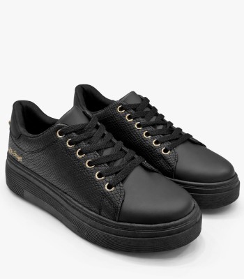 Μαύρο γυναικείο sneaker με χρυσές λεπτομέρειες