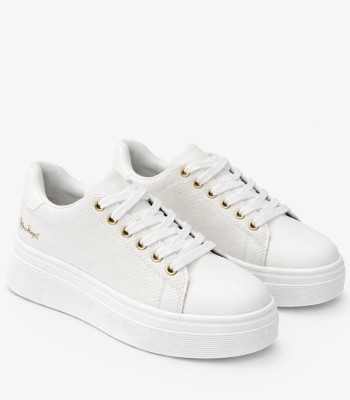 Λευκό γυναικείο sneaker με χρυσές λεπτομέρειες