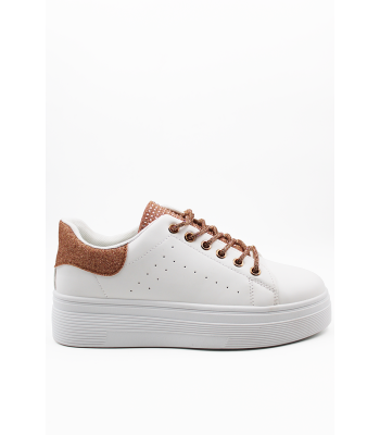Λευκά sneakers δίσολα με ροζ χρυσές λεπτομέρειες & strass