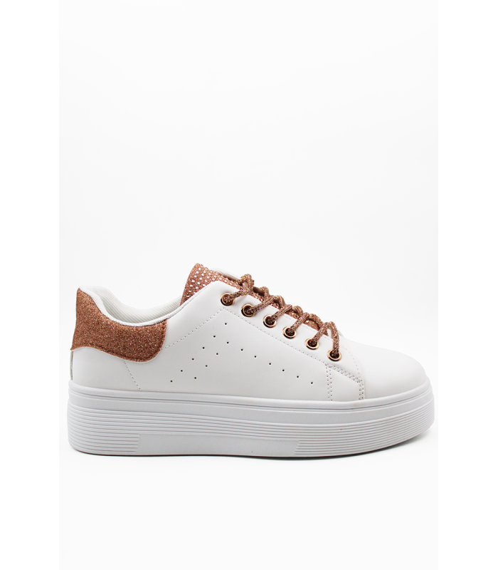 Λευκά sneakers δίσολα με ροζ χρυσές λεπτομέρειες & strass