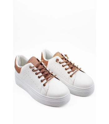 Λευκά sneakers δίσολα με ροζ χρυσές λεπτομέρειες & strass