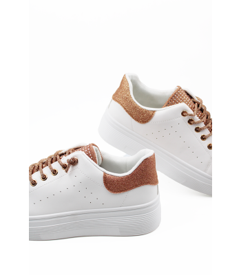 Λευκά sneakers δίσολα με ροζ χρυσές λεπτομέρειες & strass