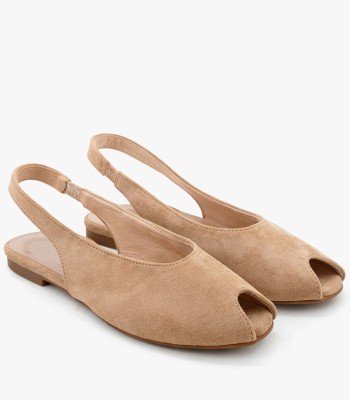 Μπεζ flat peep toe slingback 