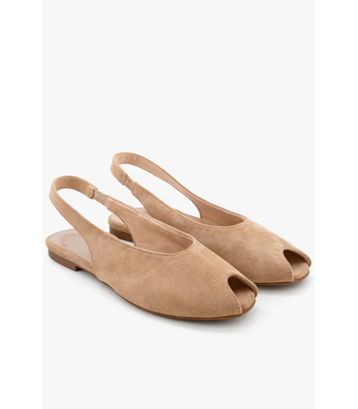 Μπεζ flat peep toe slingback 
