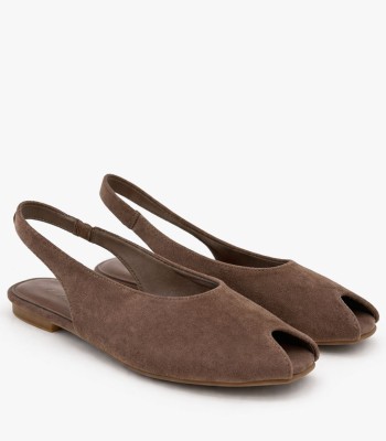 Καφέ flat peep toe slingback 