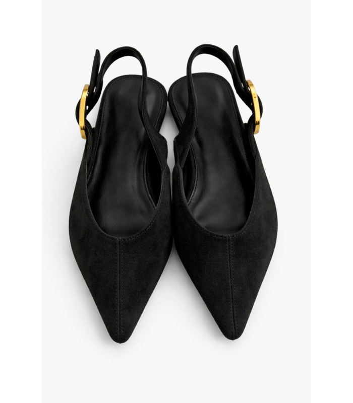 Μαύρο slingback μυτερό με αγκράφα