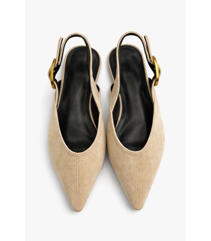 Μπεζ slingback μυτερό με αγκράφα