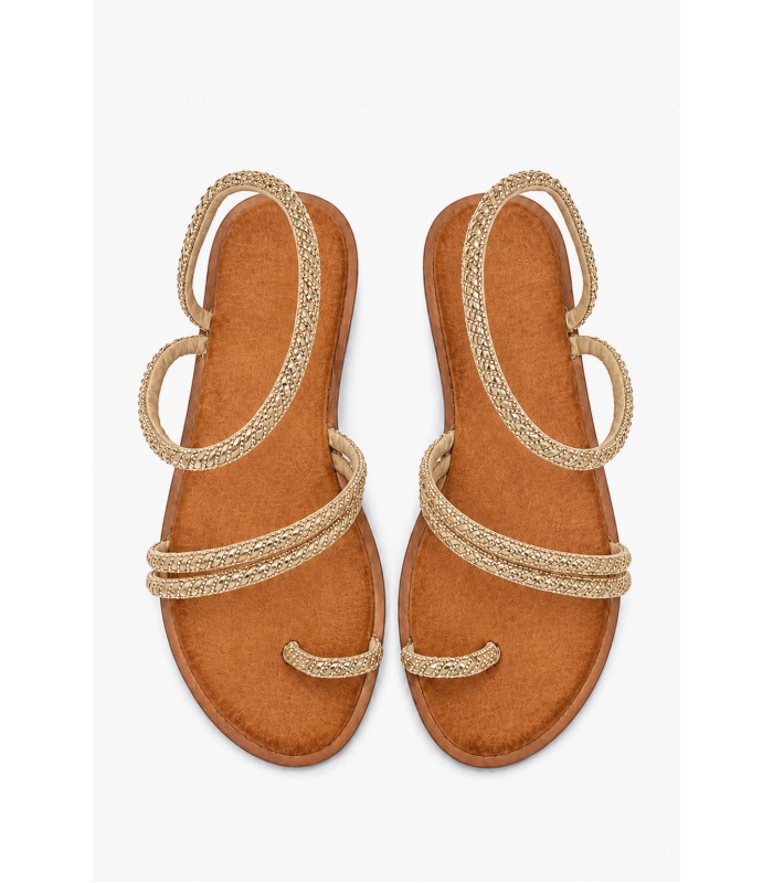 Χρυσό σανδάλι με strass και λεπτά λουράκια