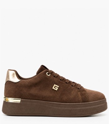 Καφέ sneakers με χρυσές λεπτομέρειες και χοντρή σόλα