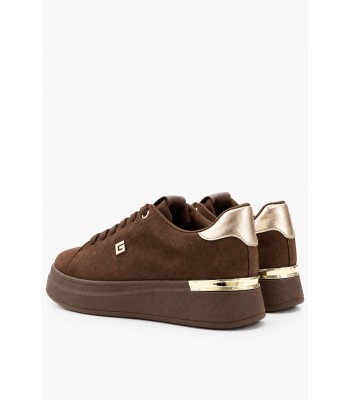 Καφέ sneakers με χρυσές λεπτομέρειες και χοντρή σόλα