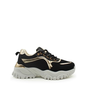 Γυναικείο chunky sneaker μαύρο με χρυσές λεπτομέρειες