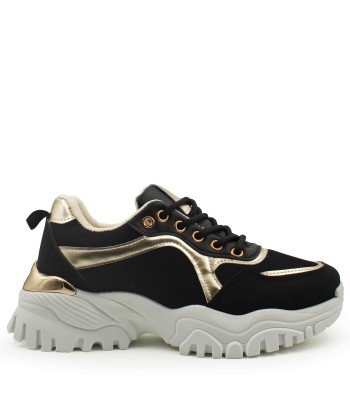 Γυναικείο chunky sneaker μαύρο με χρυσές λεπτομέρειες