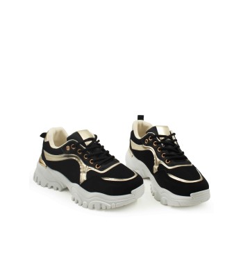 Γυναικείο chunky sneaker μαύρο με χρυσές λεπτομέρειες