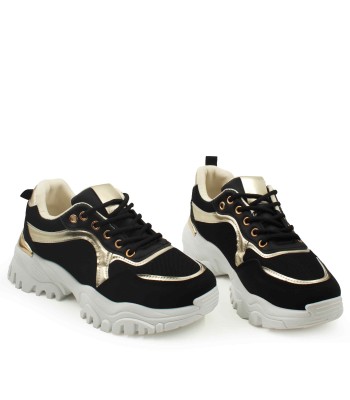 Γυναικείο chunky sneaker μαύρο με χρυσές λεπτομέρειες