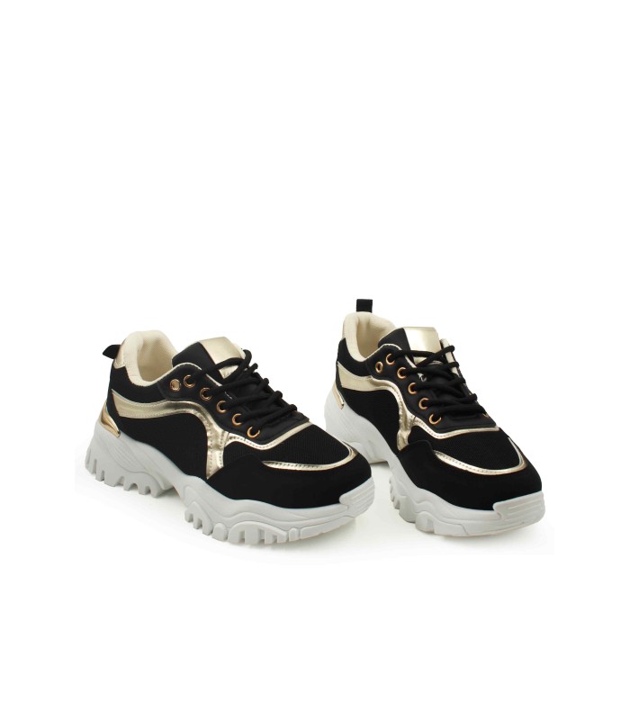 Γυναικείο chunky sneaker μαύρο με χρυσές λεπτομέρειες