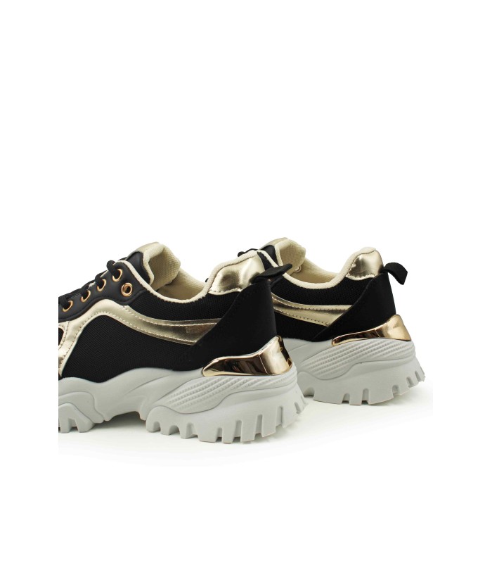 Γυναικείο chunky sneaker μαύρο με χρυσές λεπτομέρειες