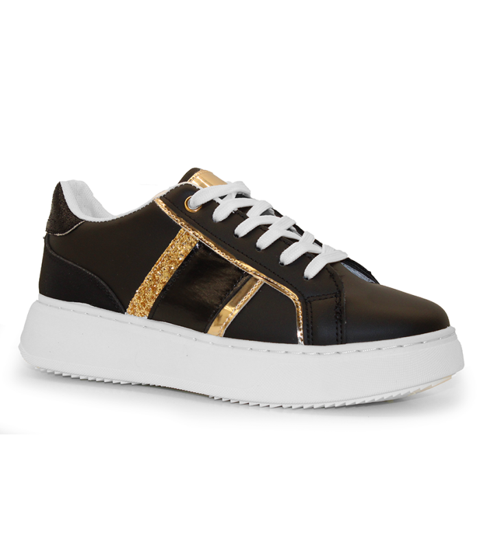 Γυναικεία sneakers σε μαύρο χρώμα και  χρυσές λεπτομέρειες