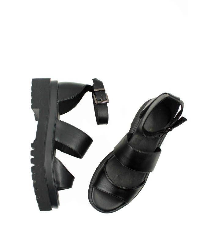 Flatform με διπλή φάσα και τρακτερωτή σόλα σε μαύρο χρώμα