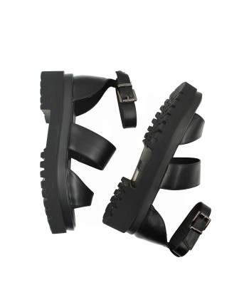 Flatform με διπλή φάσα και τρακτερωτή σόλα σε μαύρο χρώμα