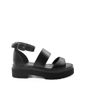 Flatform με διπλή φάσα και τρακτερωτή σόλα σε μαύρο χρώμα