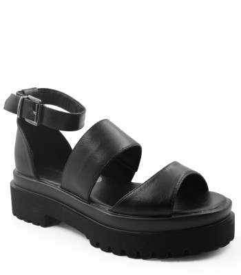 Flatform με διπλή φάσα και τρακτερωτή σόλα σε μαύρο χρώμα