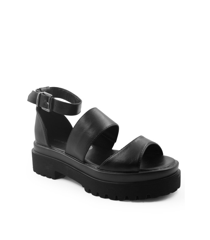 Flatform με διπλή φάσα και τρακτερωτή σόλα σε μαύρο χρώμα