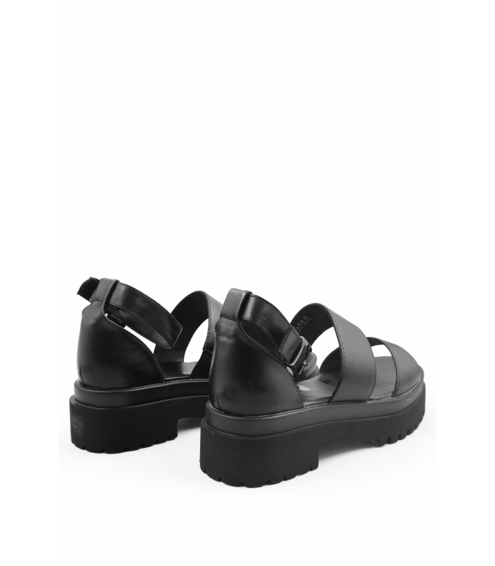 Flatform με διπλή φάσα και τρακτερωτή σόλα σε μαύρο χρώμα