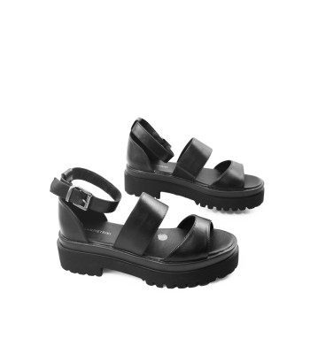 Flatform με διπλή φάσα και τρακτερωτή σόλα σε μαύρο χρώμα