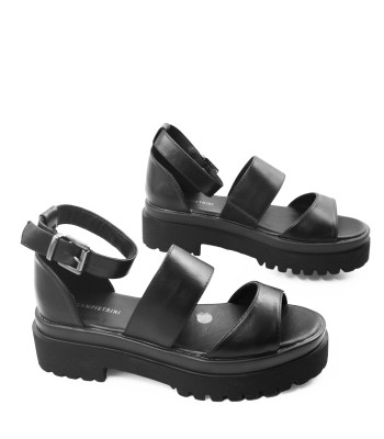 Flatform με διπλή φάσα και τρακτερωτή σόλα σε μαύρο χρώμα