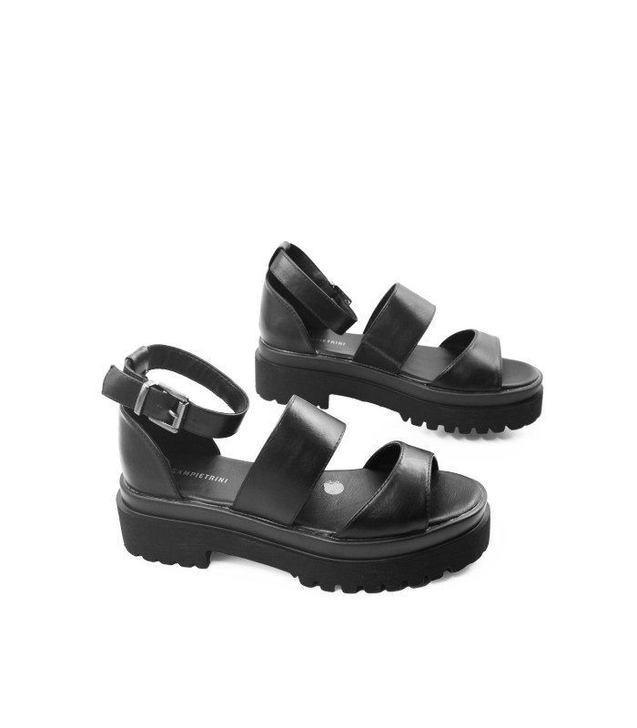 Flatform με διπλή φάσα και τρακτερωτή σόλα σε μαύρο χρώμα