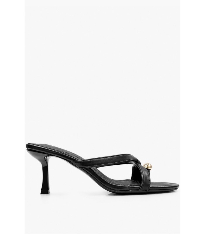 Μαύρο mule πέδιλο με toe ring και χρυσή λεπτομέρεια