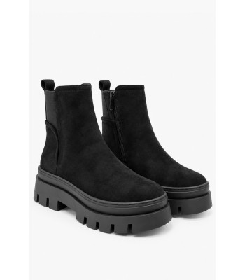 Μαύρα μποτάκια Chelsea suede με chunky τρακτερωτή σόλα