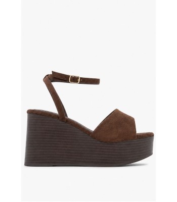 Καφέ πλατφόρμα με suede υφή και ξύλινη wedge σόλα