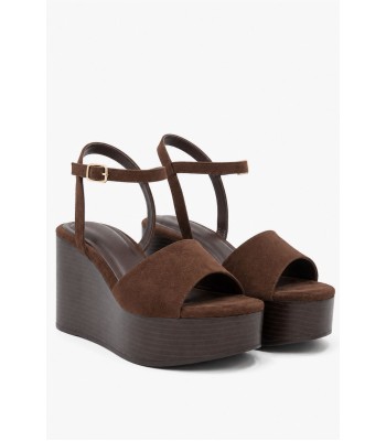 Καφέ πλατφόρμα με suede υφή και ξύλινη wedge σόλα