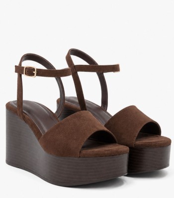 Καφέ πλατφόρμα με suede υφή και ξύλινη wedge σόλα
