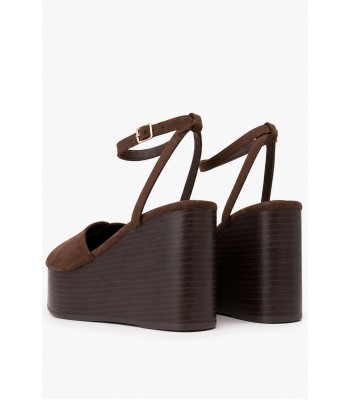 Καφέ πλατφόρμα με suede υφή και ξύλινη wedge σόλα