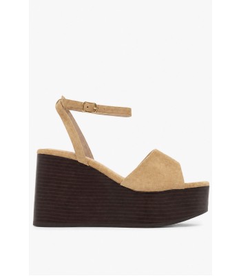Μπεζ πλατφόρμα με suede υφή και ξύλινη wedge σόλα