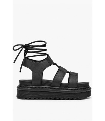 Μαύρο flatform σανδάλι gladiator με lace up δέσιμο