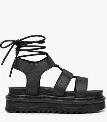 Μαύρο flatform σανδάλι gladiator με lace up δέσιμο