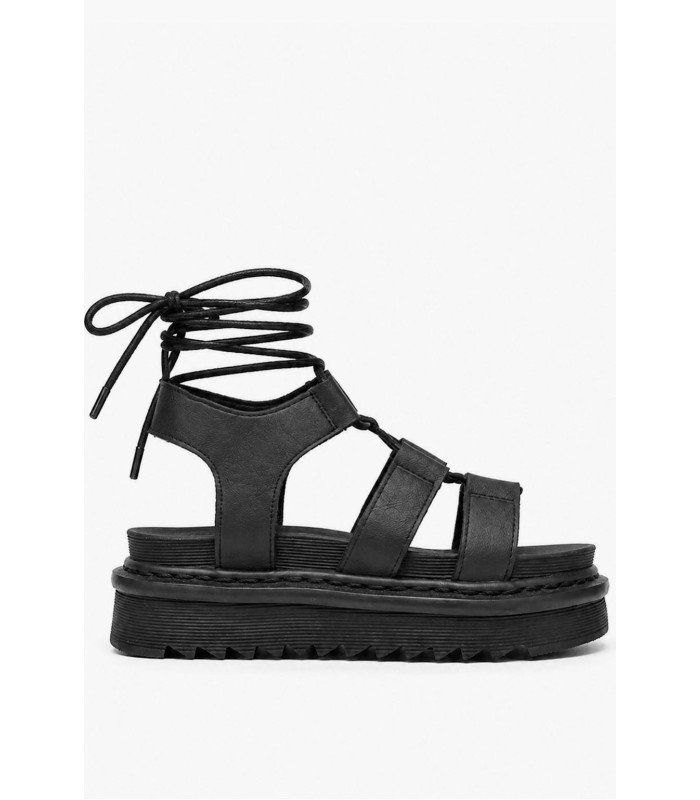 Μαύρο flatform σανδάλι gladiator με lace up δέσιμο