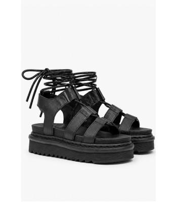 Μαύρο flatform σανδάλι gladiator με lace up δέσιμο