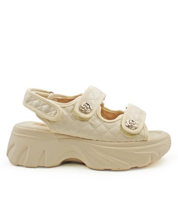 Flatform με καπιτονέ λουράκια και chunky σόλα σε μπεζ χρώμα
