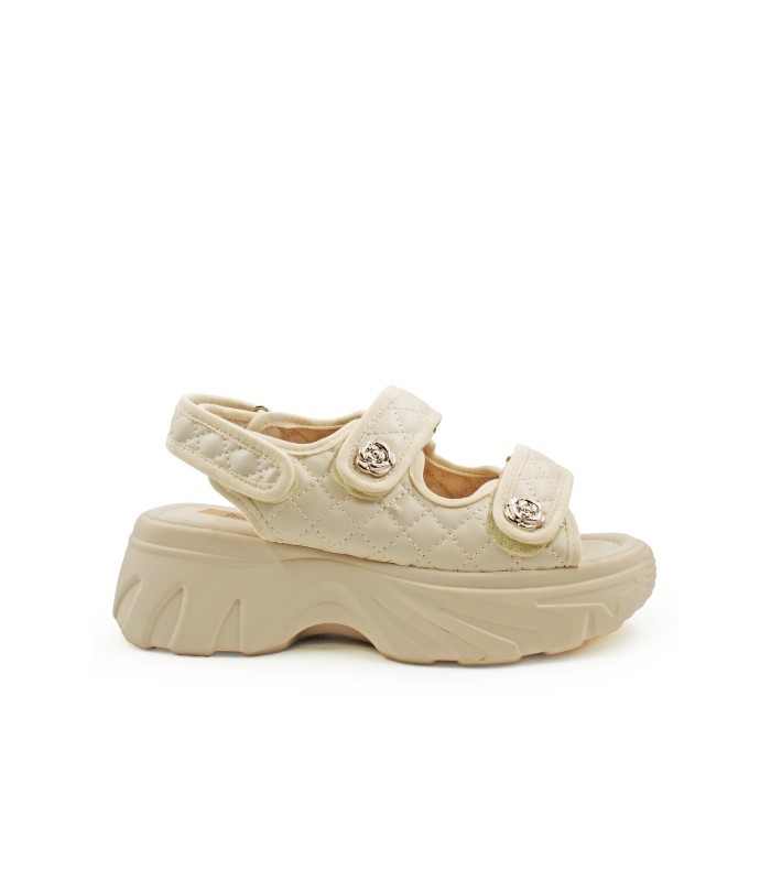 Flatform με καπιτονέ λουράκια και chunky σόλα σε μπεζ χρώμα