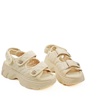 Flatform με καπιτονέ λουράκια και chunky σόλα σε μπεζ χρώμα