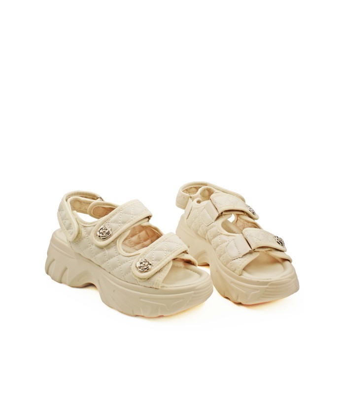 Flatform με καπιτονέ λουράκια και chunky σόλα σε μπεζ χρώμα