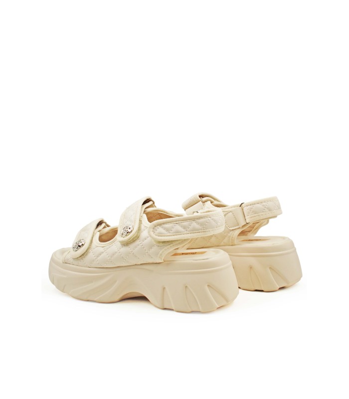 Flatform με καπιτονέ λουράκια και chunky σόλα σε μπεζ χρώμα
