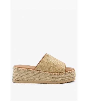 Μπεζ flatform με ψάθινη φάσα και σόλα από σχοινί