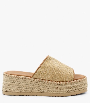 Μπεζ flatform με ψάθινη φάσα και σόλα από σχοινί