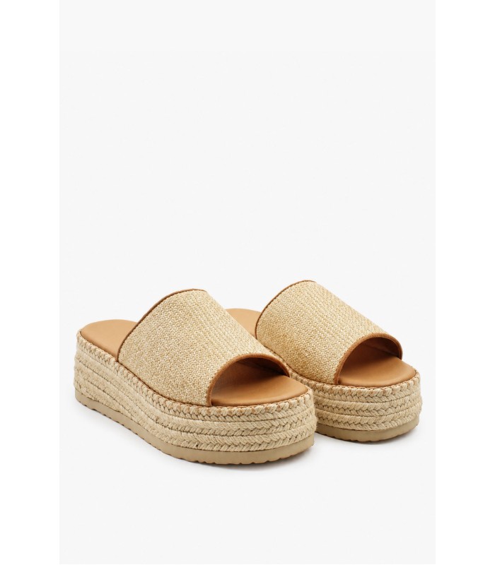 Μπεζ flatform με ψάθινη φάσα και σόλα από σχοινί